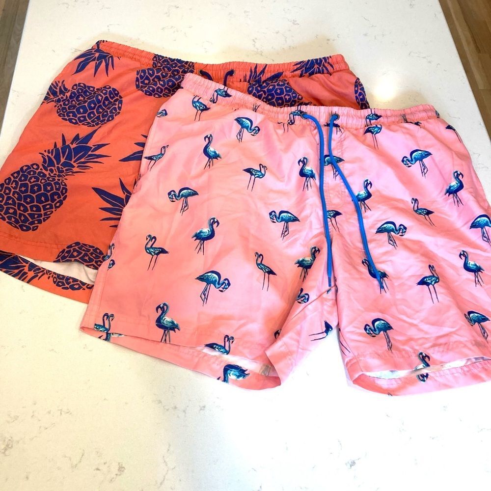 Charter Club Bundle Two Mesh Lined Pineapple Flamingo Pocket Swim Trunks XL